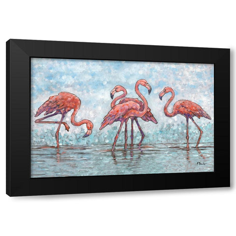 Impressions of Flamingos Horizontal Black Modern Wood Framed Art Print by Brent, Paul