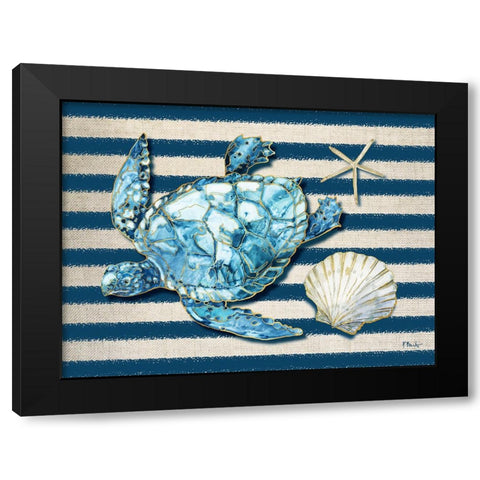 Playa Turtle Stripes Horizontal Black Modern Wood Framed Art Print by Brent, Paul