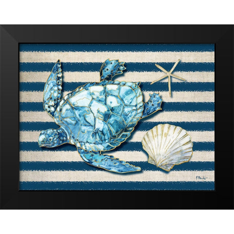 Playa Turtle Stripes Horizontal Black Modern Wood Framed Art Print by Brent, Paul
