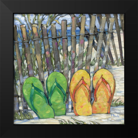Impressions of Flip Flops Square I Black Modern Wood Framed Art Print by Brent, Paul