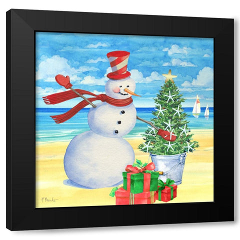Snowman Beach I Black Modern Wood Framed Art Print by Brent, Paul