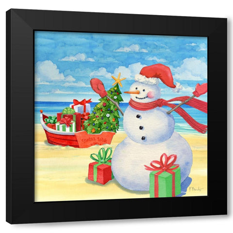 Snowman Beach II Black Modern Wood Framed Art Print with Double Matting by Brent, Paul