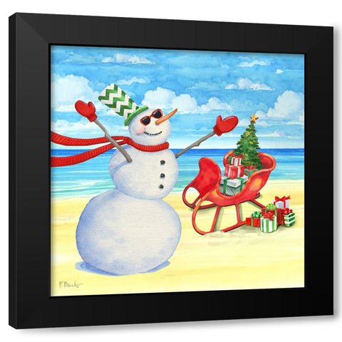 Snowman Beach III Black Modern Wood Framed Art Print with Double Matting by Brent, Paul