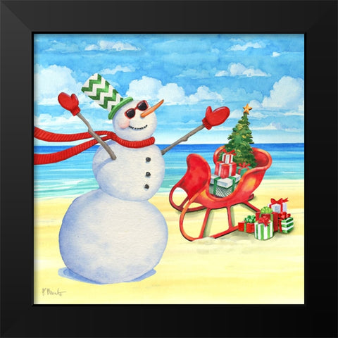 Snowman Beach III Black Modern Wood Framed Art Print by Brent, Paul