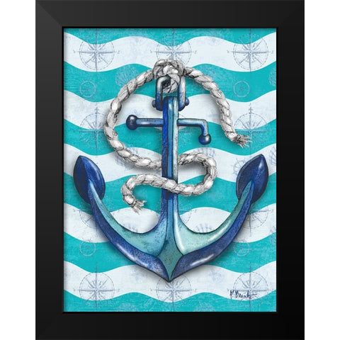 Anchor Wave Vertical - Teal Black Modern Wood Framed Art Print by Brent, Paul