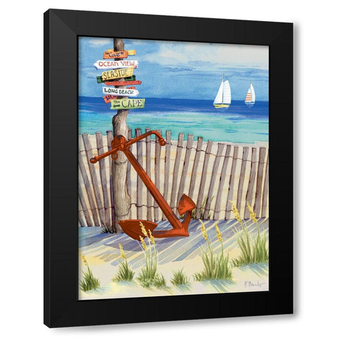 Beach Signs Anchor Vertical Black Modern Wood Framed Art Print by Brent, Paul