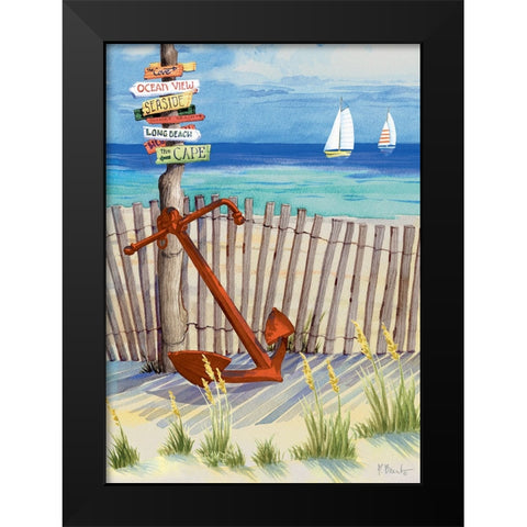 Beach Signs Anchor Vertical Black Modern Wood Framed Art Print by Brent, Paul