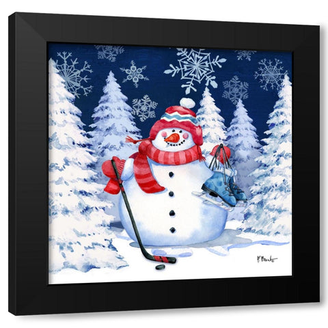 Icy Snowman VIII - Navy Black Modern Wood Framed Art Print with Double Matting by Brent, Paul