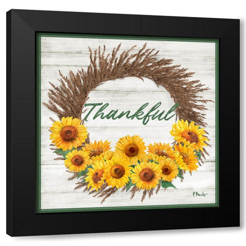 Autumn Sunflower Wreath Black Modern Wood Framed Art Print by Brent, Paul