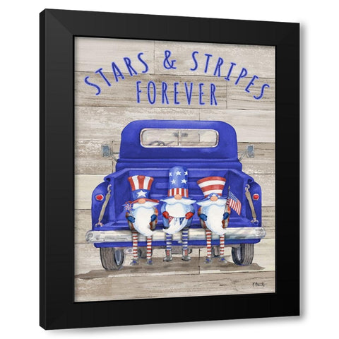 Patriotic Gnomes Truck - Wood Black Modern Wood Framed Art Print with Double Matting by Brent, Paul