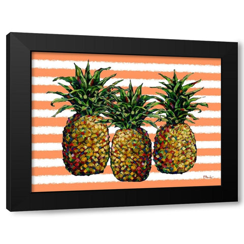 Valera Pineapples Horizontal - Coral Stripe Black Modern Wood Framed Art Print with Double Matting by Brent, Paul