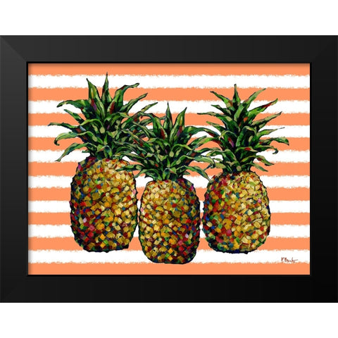 Valera Pineapples Horizontal - Coral Stripe Black Modern Wood Framed Art Print by Brent, Paul