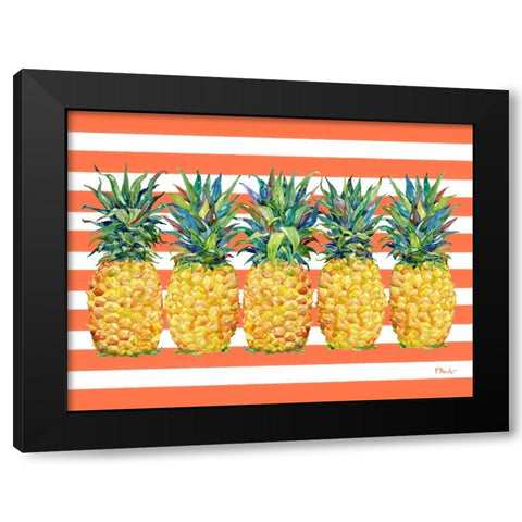 Kona Pineapple Horizontal - Coral Stripe Black Modern Wood Framed Art Print by Brent, Paul