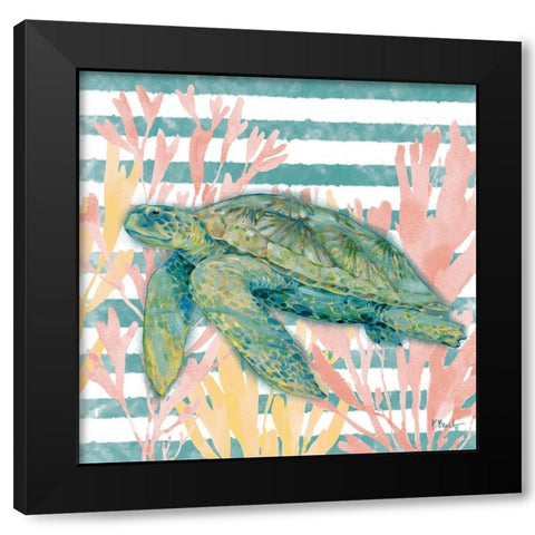 Aka Sea Turtle - Seaweed Black Modern Wood Framed Art Print by Brent, Paul