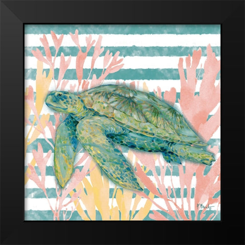 Aka Sea Turtle - Seaweed Black Modern Wood Framed Art Print by Brent, Paul