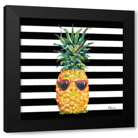 Cool Kona Pineapple I - Black Stripe Black Modern Wood Framed Art Print with Double Matting by Brent, Paul