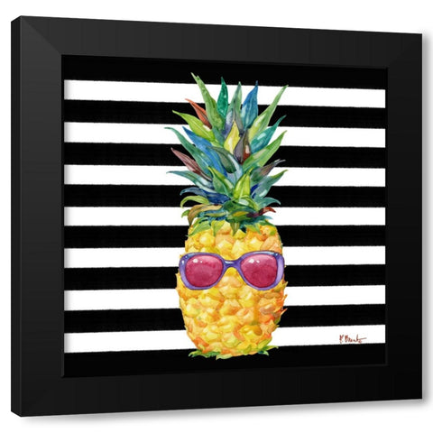 Cool Kona Pineapple IV - Black Stripe Black Modern Wood Framed Art Print with Double Matting by Brent, Paul
