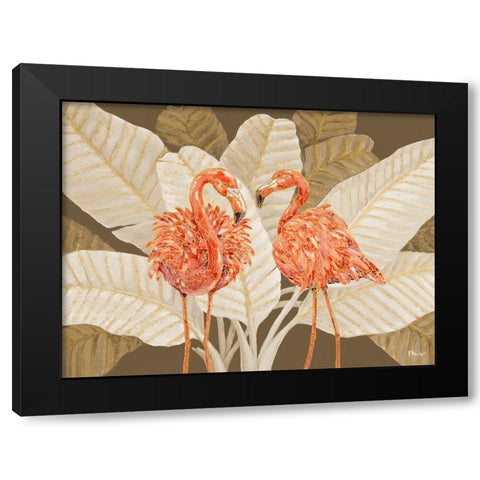 Martinique Flamingo Horizontal - Palms Black Modern Wood Framed Art Print by Brent, Paul