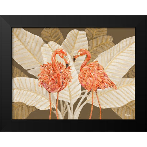 Martinique Flamingo Horizontal - Palms Black Modern Wood Framed Art Print by Brent, Paul