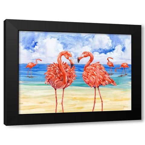 Martinique Flamingos Horizontal Black Modern Wood Framed Art Print by Brent, Paul