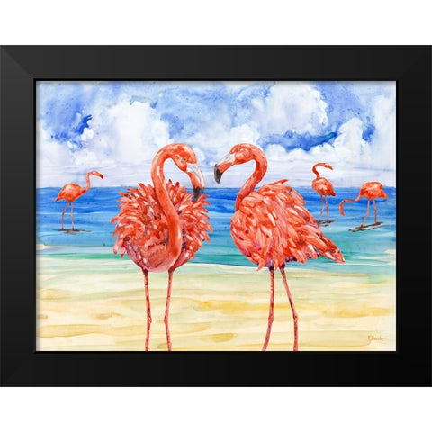 Martinique Flamingos Horizontal Black Modern Wood Framed Art Print by Brent, Paul