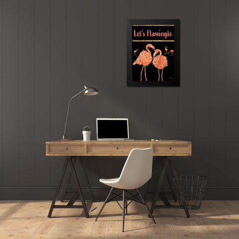 Martinique Flamingos Vertical - Black Black Modern Wood Framed Art Print by Brent, Paul