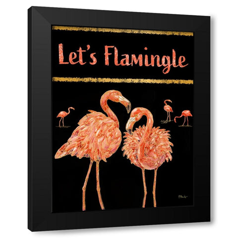 Martinique Flamingos Vertical - Black Black Modern Wood Framed Art Print by Brent, Paul