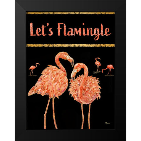 Martinique Flamingos Vertical - Black Black Modern Wood Framed Art Print by Brent, Paul