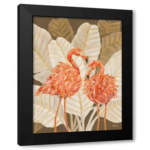 Martinique Flamingos Vertical - Palms Black Modern Wood Framed Art Print by Brent, Paul