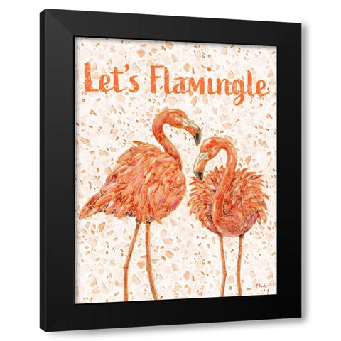 Martinique Flamingos Vertical - Terrazzo Black Modern Wood Framed Art Print by Brent, Paul