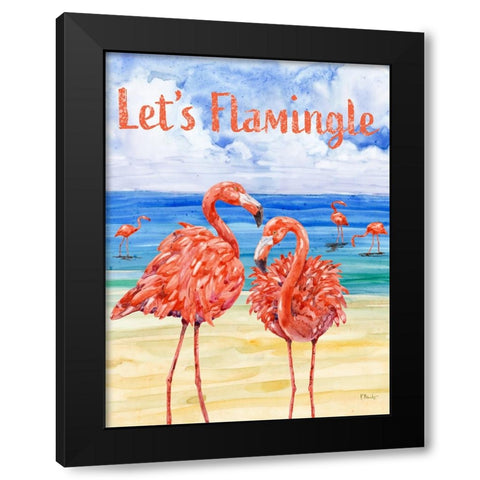 Martinique Flamingos Vertical Black Modern Wood Framed Art Print by Brent, Paul