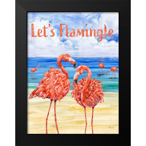 Martinique Flamingos Vertical Black Modern Wood Framed Art Print by Brent, Paul
