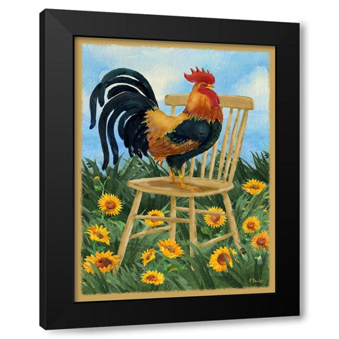 Field Rooster Black Modern Wood Framed Art Print with Double Matting by Brent, Paul