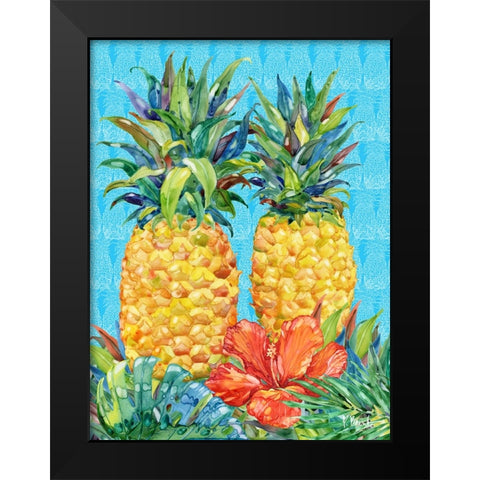 Kona Pineapple and Hibiscus Vertical Black Modern Wood Framed Art Print by Brent, Paul