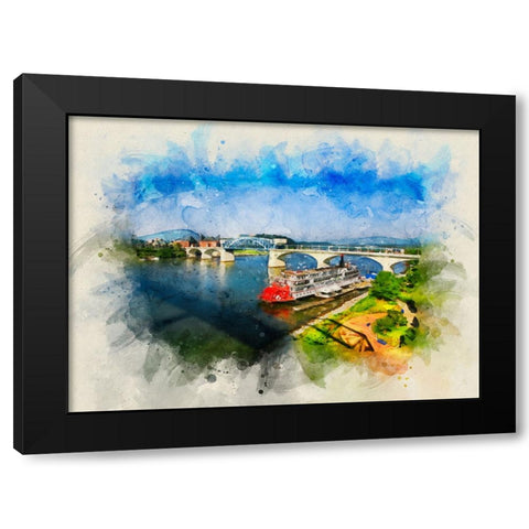 Bridge To Lookout Color Watercolor Black Modern Wood Framed Art Print by Lee, Rachel