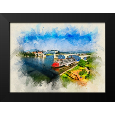 Bridge To Lookout Color Watercolor Black Modern Wood Framed Art Print by Lee, Rachel