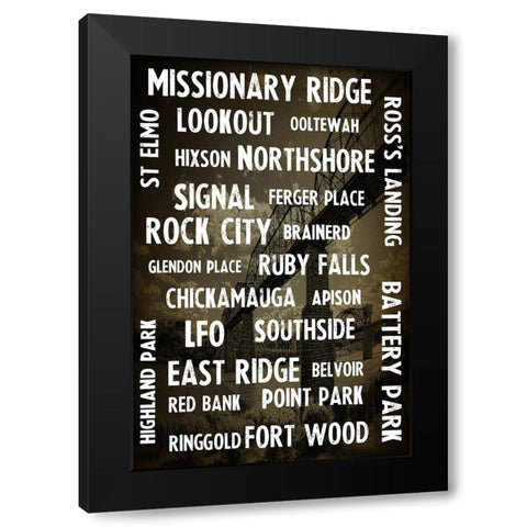 Chatt Areas Typed On Black Bridge Overlay Black Modern Wood Framed Art Print with Double Matting by Lee, Rachel