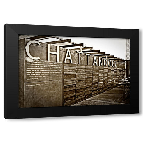 Chatt Pier Sign Sepia Black Modern Wood Framed Art Print with Double Matting by Lee, Rachel