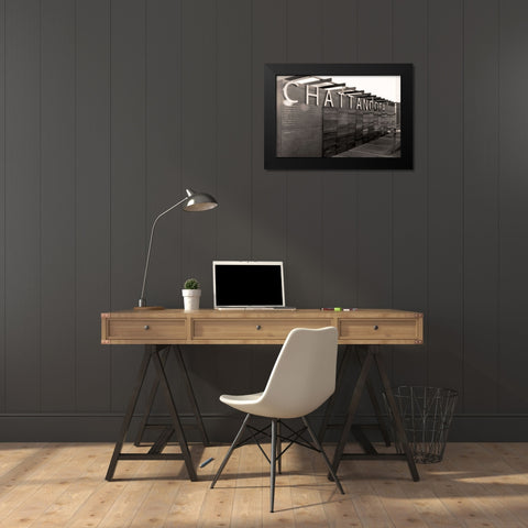 Chatt Pier Sign Sepia Glamour Black Modern Wood Framed Art Print by Lee, Rachel