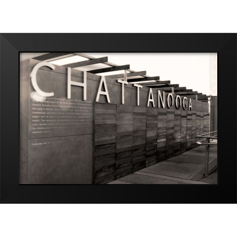 Chatt Pier Sign Sepia Glamour Black Modern Wood Framed Art Print by Lee, Rachel