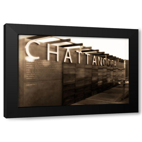 Chatt Pier Sign Sepia Glamour Saturated Black Modern Wood Framed Art Print with Double Matting by Lee, Rachel
