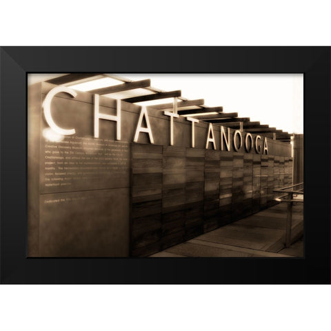 Chatt Pier Sign Sepia Glamour Saturated Black Modern Wood Framed Art Print by Lee, Rachel