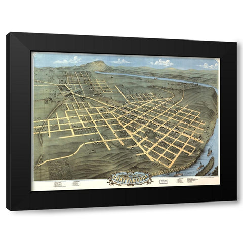 Chattanooga Map 1871 Black Modern Wood Framed Art Print by Lee, Rachel
