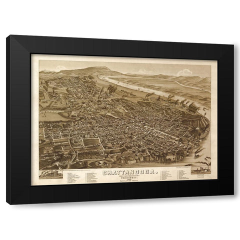 Chattanooga Map 1886 Black Modern Wood Framed Art Print with Double Matting by Lee, Rachel