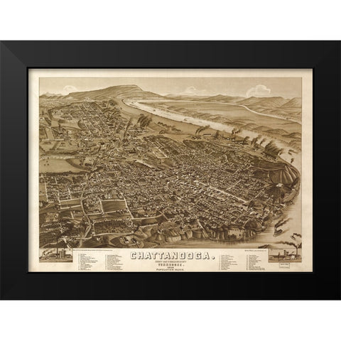 Chattanooga Map 1886 Black Modern Wood Framed Art Print by Lee, Rachel