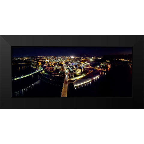 Chattanooga Night Aerial Black Modern Wood Framed Art Print by Lee, Rachel