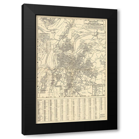 Chattanooga Street Map 1938 Black Modern Wood Framed Art Print with Double Matting by Lee, Rachel