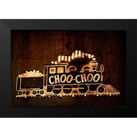 Choo Choo Sign Textured Black Modern Wood Framed Art Print by Lee, Rachel