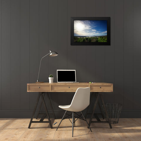Clouds Trees Lake Black Modern Wood Framed Art Print by Lee, Rachel