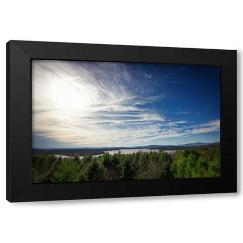 Clouds Trees Lake Black Modern Wood Framed Art Print by Lee, Rachel